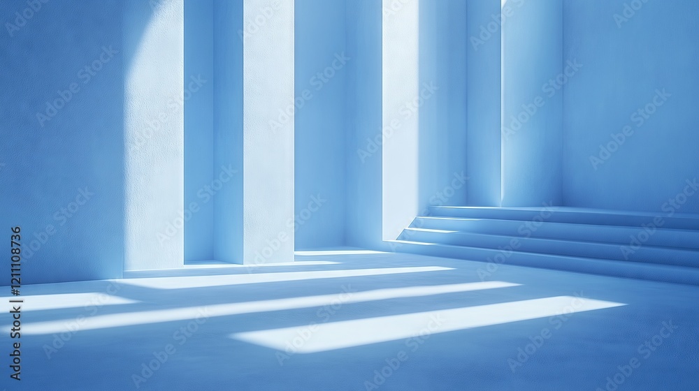 Panoramic abstract blue background for product presentation with sunlight and blurred shadows wall. Winter background Panoramic abstract blue background for product presentation with sunlight and blurred shadows wall. Winter background