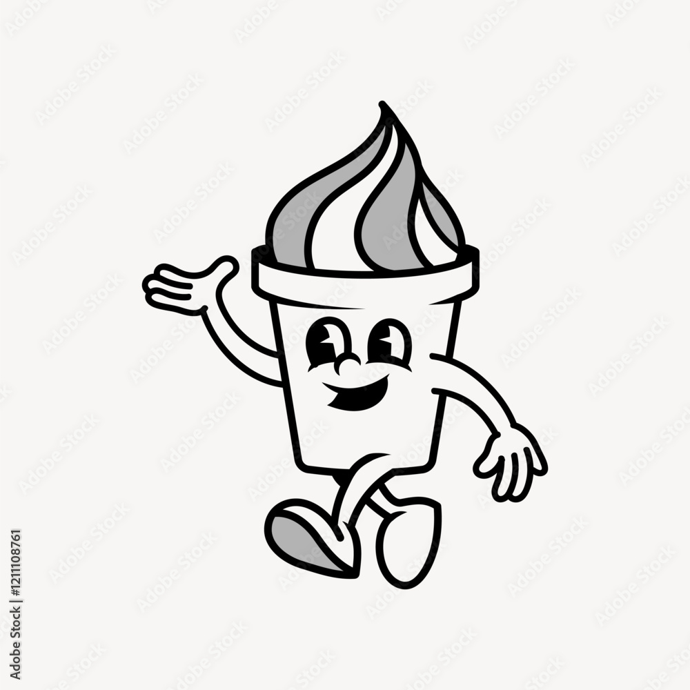 Fototapeta premium Ice cream, retro line illustration vector