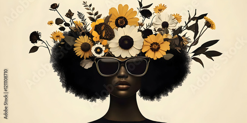Woman with Afro and Floral ...