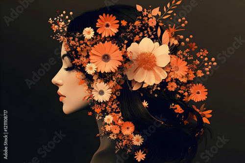 Woman with Flowers in Hair ...