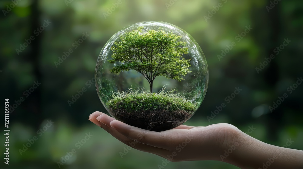 Exploring Carbon Neutrality Through a Glass: A Hand Holding a Tree Within a Sphere Exploring Carbon Neutrality Through a Glass: A Hand Holding a Tree Within a Sphere