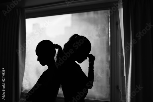 Two woman, sisters, friends having a disagreement, conflict, problem, fight, bad relationship 