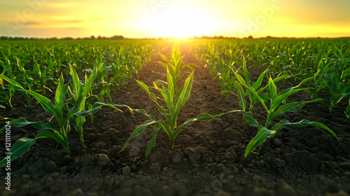 Young green corn plants gro...