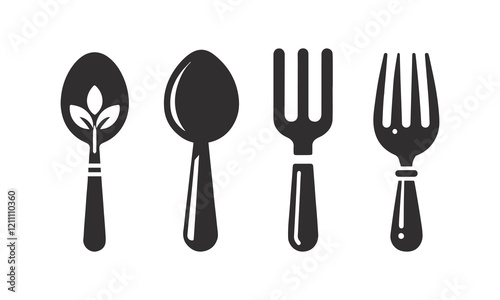 Fork and knife spoon on white background.	