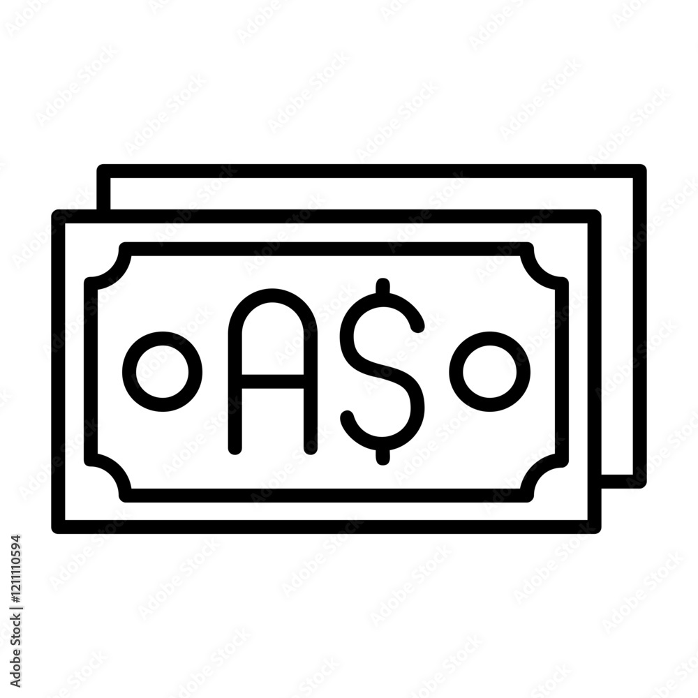 Australian Dollar Note Outline Style Icon Australian Dollar Note Outline Style Icon