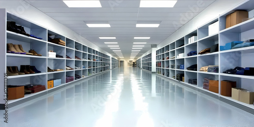 Long Corridor with Shelves ...