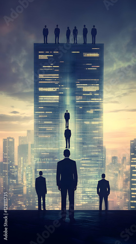 Silhouetted Businessmen Sta...