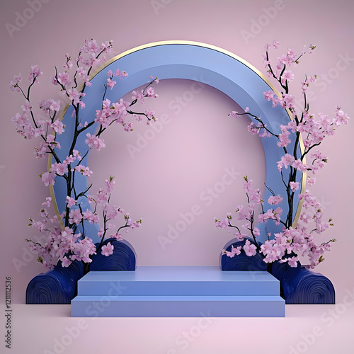 3D Podium with Pink Cherry ...