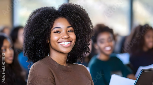 Happy Young Woman Smiles Br...