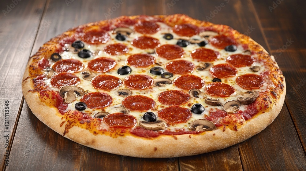 Pepperoni Pizza with Mushrooms and Olives Pepperoni Pizza with Mushrooms and Olives