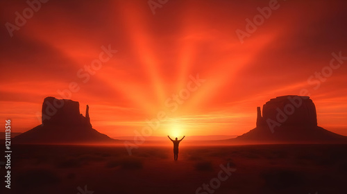 Silhouetted Person Greets t...