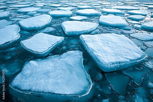 Floating ice floes on a dark blue sea photo