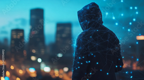 Hacker are planning to hack and attack networks and cyber security systems.Smart digital city with connection Innovation network reciprocity over the cityscape