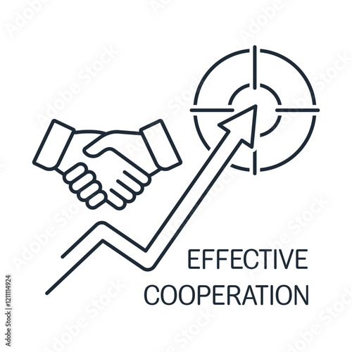 Effective cooperation. Joint movement to achieve the goal. Vector linear icon illustration isolated on white background.