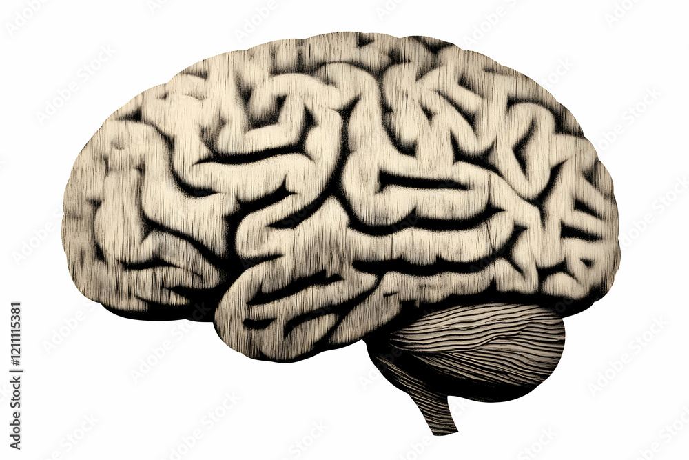 Wooden Brain Illustration Shows Complex Structure and Organic Texture Beautifully Wooden Brain Illustration Shows Complex Structure and Organic Texture Beautifully