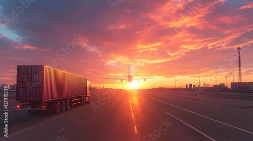 Truck Transports Cargo Cont...