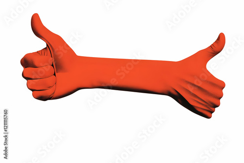 Two Orange Hands Give Thumb...