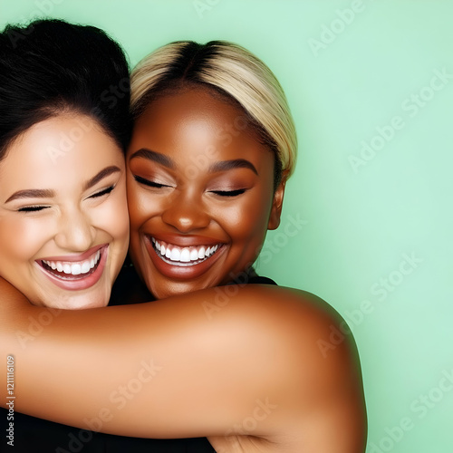 Two Diverse Women Embrace a...