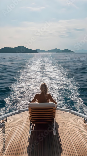 Woman Relaxes on Yacht Deck...
