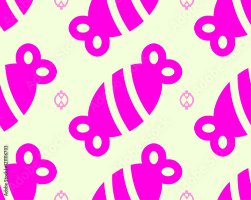 Colorful bee pattern with pink bees on light background, creating playful and vibrant design. Ideal for textiles or wallpapers