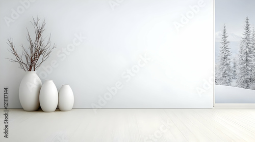 White vases with dry branch...