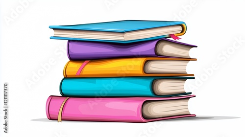 Colorful Stack of Books with Bright Covers and Bookmark Ribbons