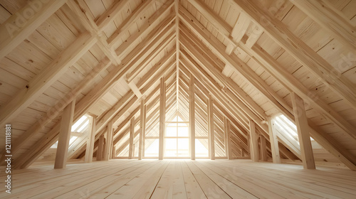 Empty Attic Interior with W...