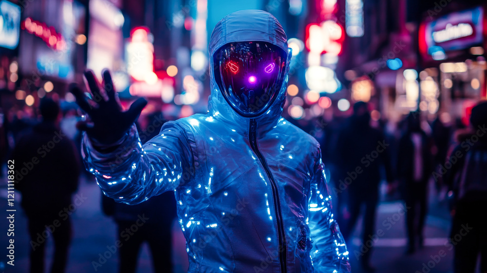Cyberpunk Individual in a Futuristic Metropolis, Cyberpunk Individual in a Futuristic Metropolis,