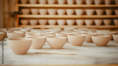 Rows of Unfinished Ceramic ...