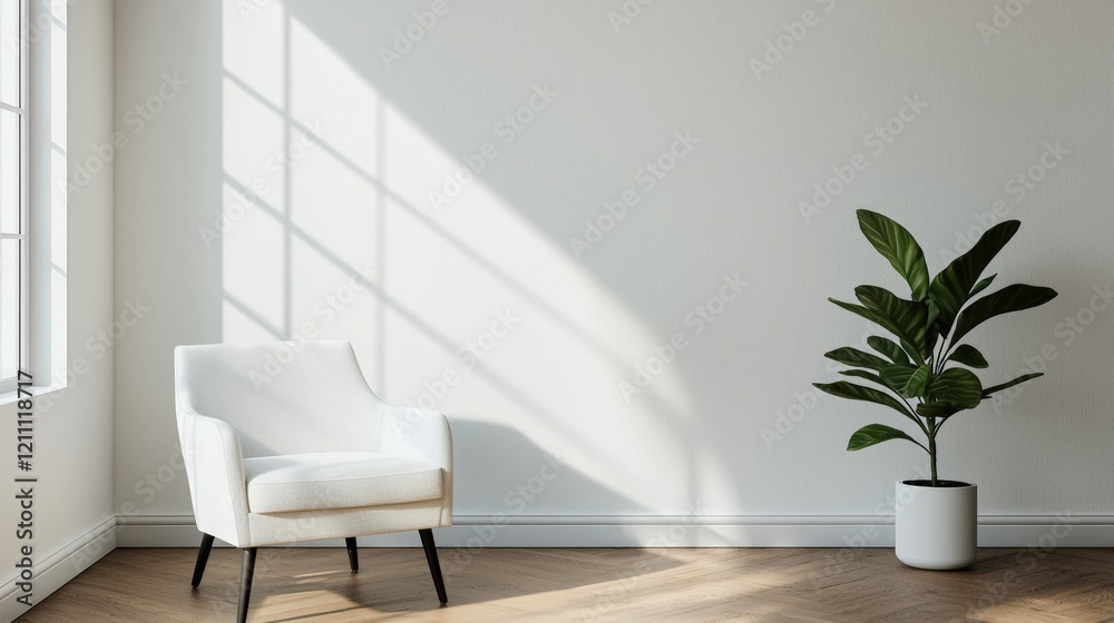 Complexity structure and sophisticated, A modern, minimalist room featuring a white chair, a potted plant, and natural light streaming through large windows. Complexity structure and sophisticated, A modern, minimalist room featuring a white chair, a potted plant, and natural light streaming through large windows.