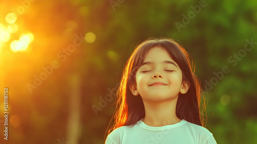 Serene Child Closes Eyes an...