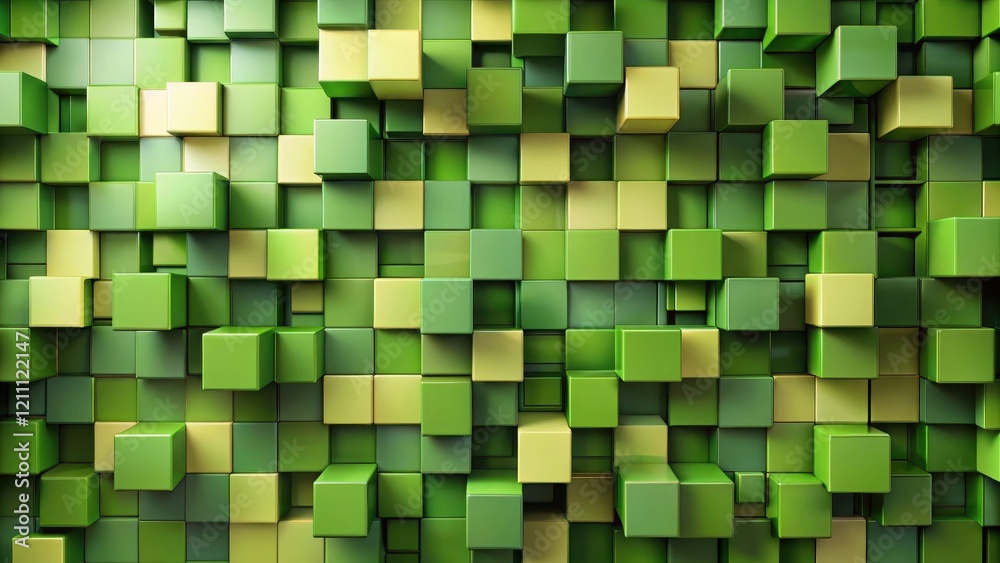 Fototapeta premium Abstract Green and Yellow Cubic Structure A Seamless Texture of Varied Depth and Dimension