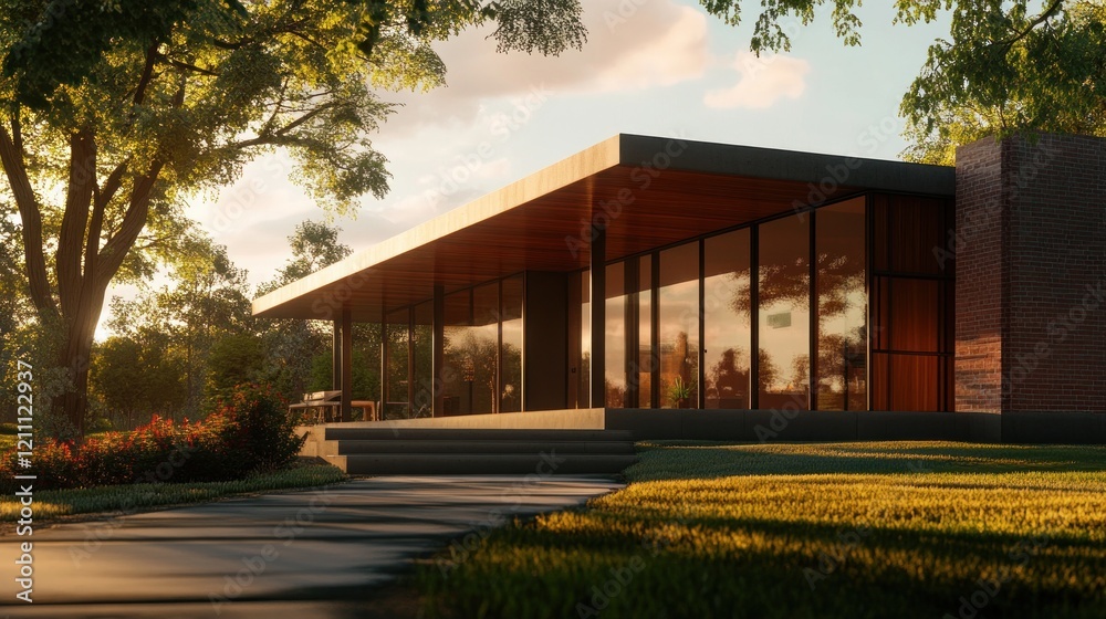 Obraz premium Sunset Modern House Architectural Design