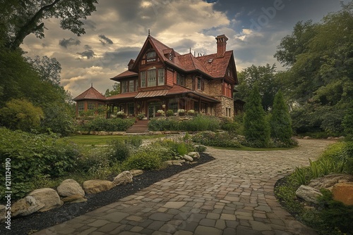 Victorian House, Garden, Driveway, Stormy Sky, Estate Sale photo