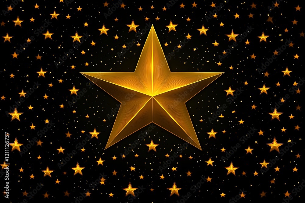 A large golden star amidst smaller golden stars A large golden star amidst smaller golden stars