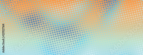 Gradient background with orange and blue tones, featuring a dotted halftone texture. The background blends orange and blue hues seamlessly. Minimal halftone vector gradient background