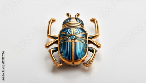 Intricate details of a scarab beetle, adorned in gold and blue. photo