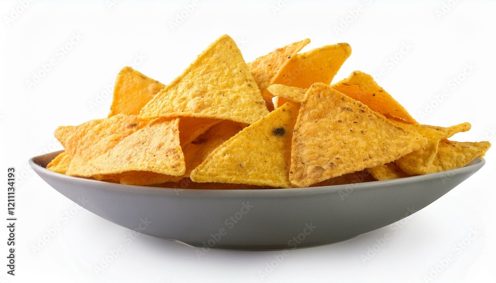 A gray bowl overflowing with crunchy tortilla chips. A gray bowl overflowing with crunchy tortilla chips.
