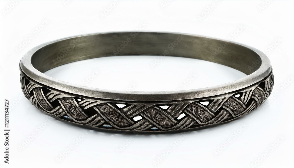 Intricate silver bangle with woven design. Intricate silver bangle with woven design.