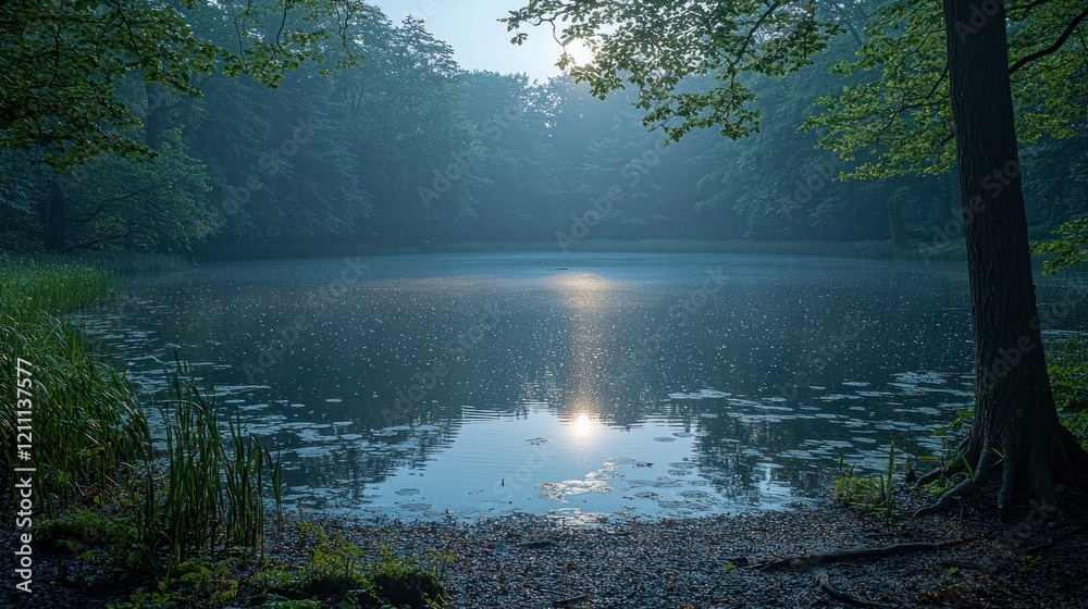 Serene Sunrise at the Forest Lake
