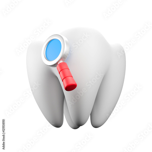 a 3D rendered illustration of teeth with dental loupe