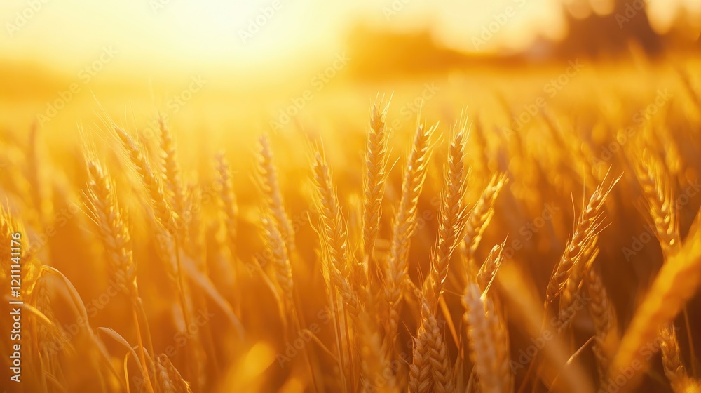 Fototapeta premium Harvesting Wheat Field at Sunrise