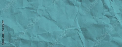 Crumpled teal paper background with a textured, wrinkled style. Teal color adds depth to the background, enhancing its visual appeal. Paper texture background vector. Teal background.