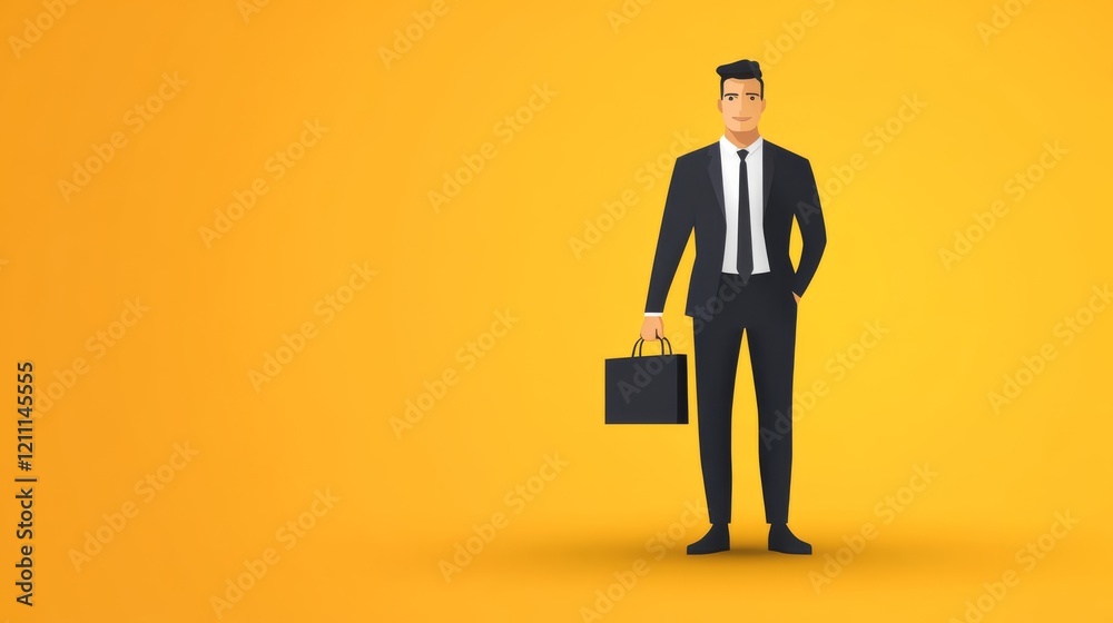 Confident businessman in a sharp suit and tie holds briefcase, ready to take on the corporate world Confident businessman in a sharp suit and tie holds briefcase, ready to take on the corporate world
