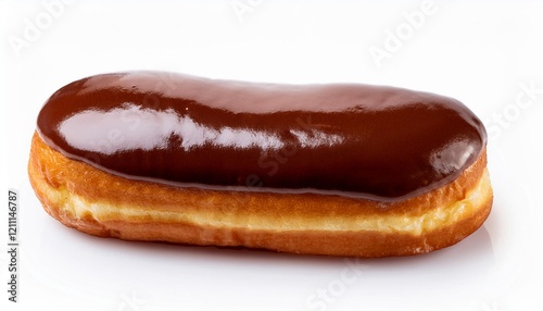 Long John Chocolate Donut with Glaze Toping on White Background Isolated