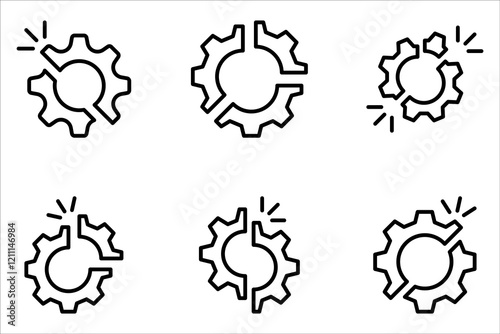 Disruption icon set. Simple creative element. broken gear symbol on white background