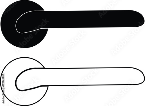 Door handles icon set. Locks handles on the door in the house, hotel. Black flat and line vector collection isolated on transparent background. Metal items interior symbols doorknob realistic.