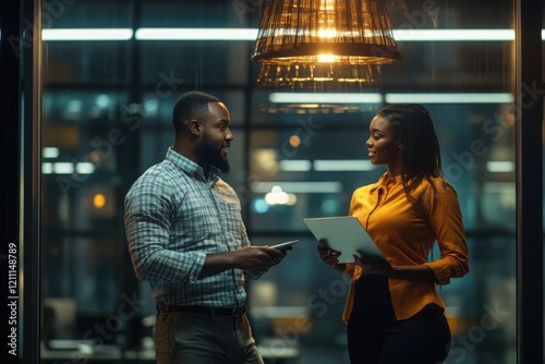 Agents Conversing with Warm Overhead Light in Center