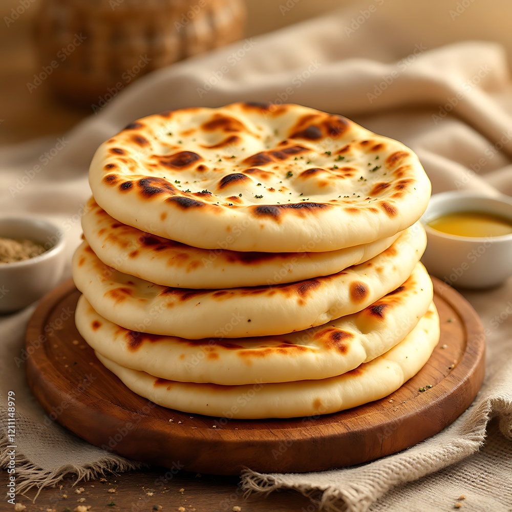 Golden Brown Naan Bread Stack: A Warm, Rustic Culinary Delight Golden Brown Naan Bread Stack: A Warm, Rustic Culinary Delight