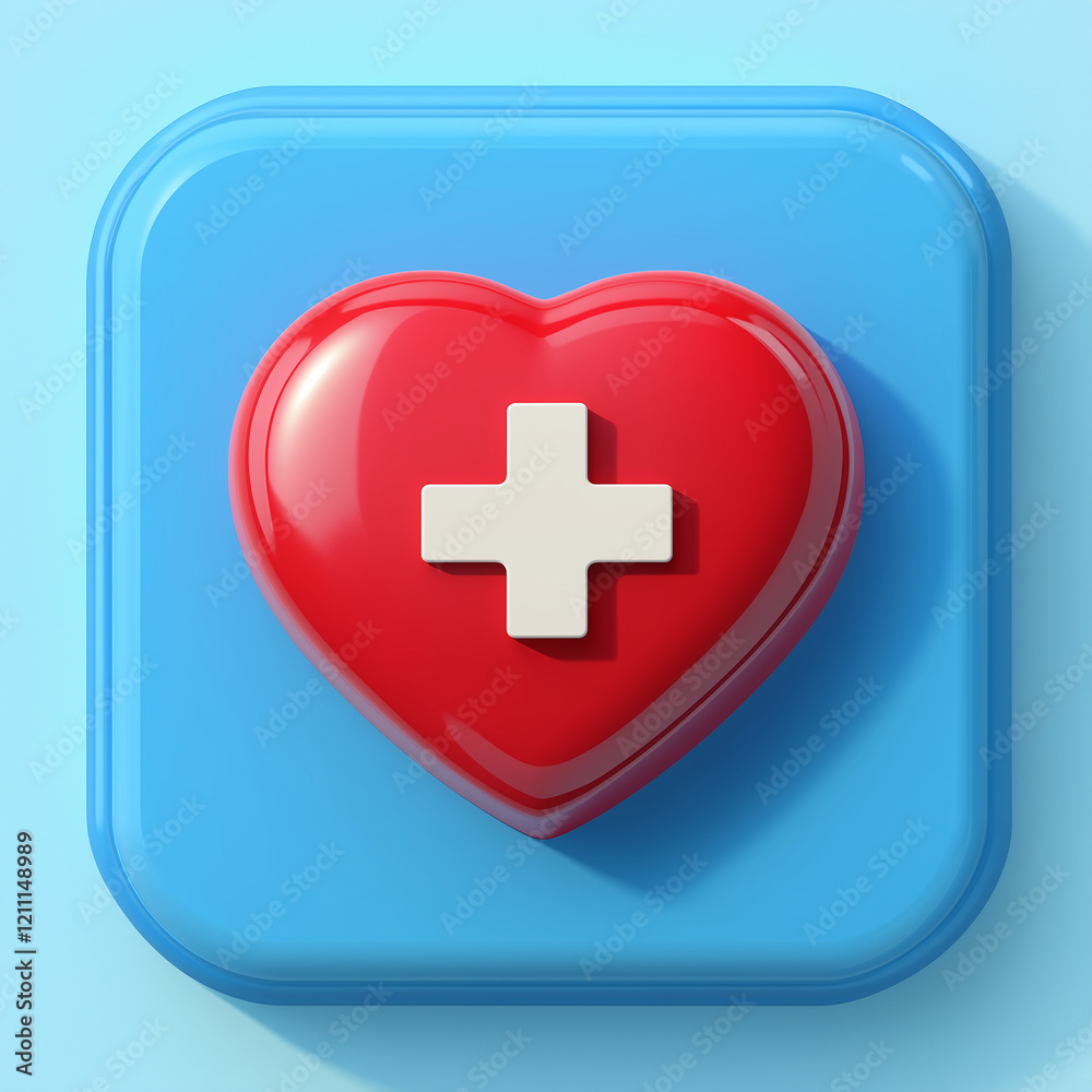 Fototapeta premium 3D icon symbol of healthy, there is 3D heart with red cross on it, suitable for mobile phone apps